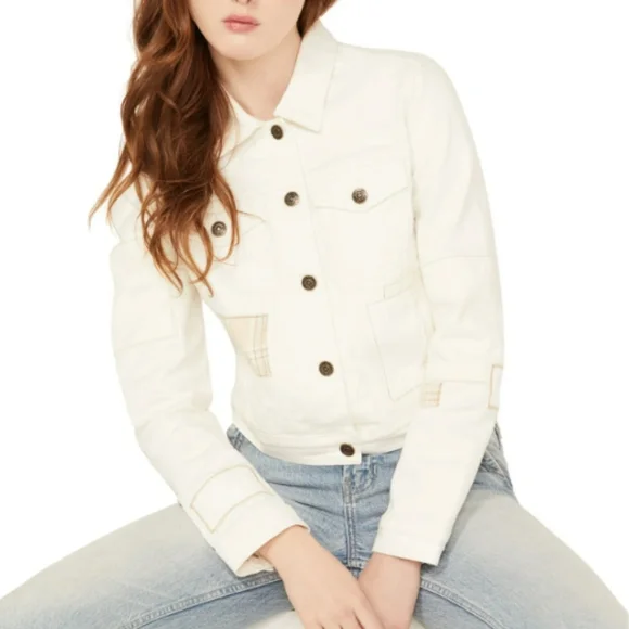 Cleo + Wolf Patched denim Trucker Jacket (L) - Picture 3 of 5